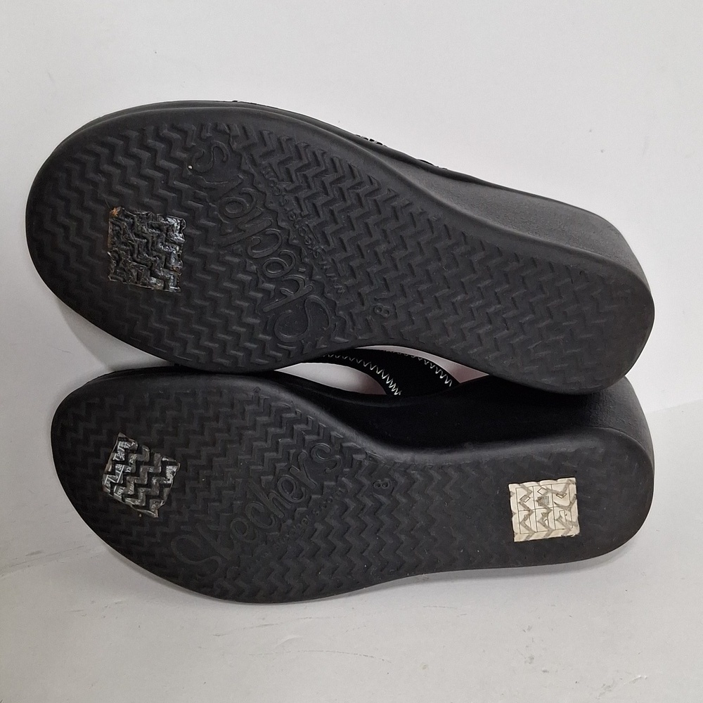 Skechers Casual Black and Pink Wedge Platform Strappy Comfy Slip On Sandal Sz.8 - Picture 10 of 11